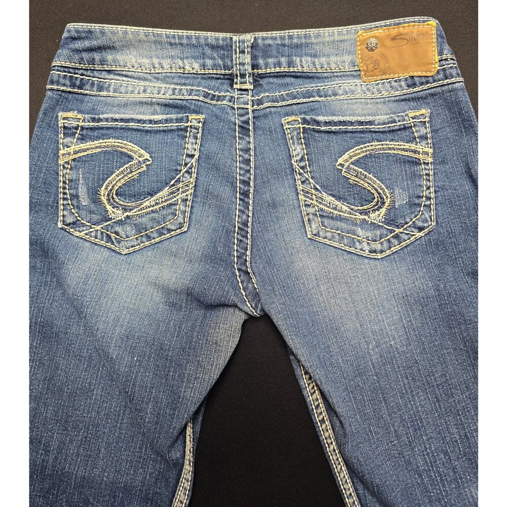 Silver Jeans Twisted Bootcut Jeans Womens W28 L33 Medium Wash Distressed Denim - Picture 5 of 8